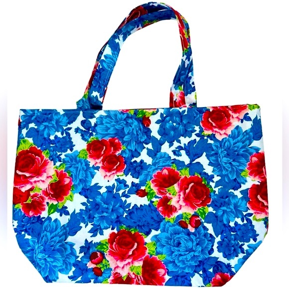 Handmade Colorful Floral Fabric Cotton Tote Bag All Purpose Carry Shoulder Purse - Picture 5 of 12